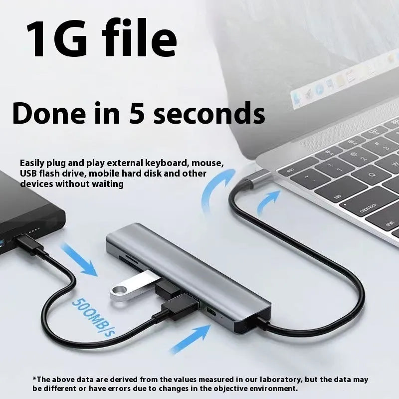 USB-C 7-in-1 expansion dock with HDMI port, USB 3.0 ports, and 15cm cable for laptop connectivity