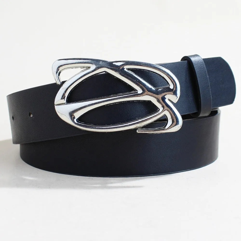 Casual PU leather belt with silver alloy snap button buckle showing three style variations