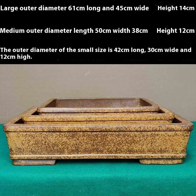 Straight-sided rectangular Yixing purple sand shallow flowerpot for plants.