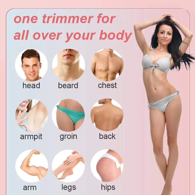 Women's rechargeable bikini body shaver with positioning combs and charging base, black SMT030