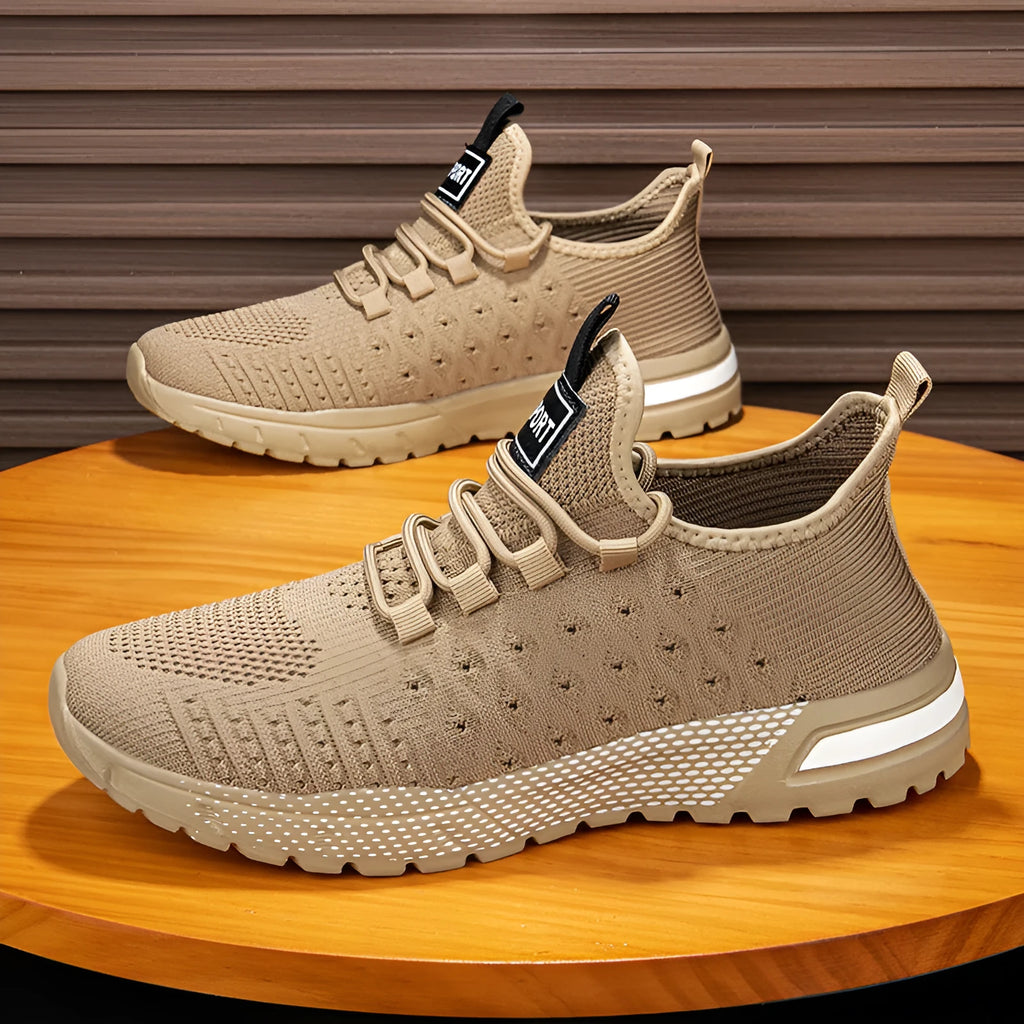 Men's solid colour casual shoe with a mesh upper, shown in Army Green.