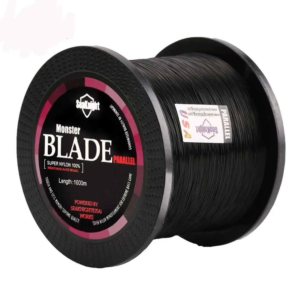 Seaknight1000 M nylon fishing line spool in one of five colours: white, green, blue, yellow, or black.