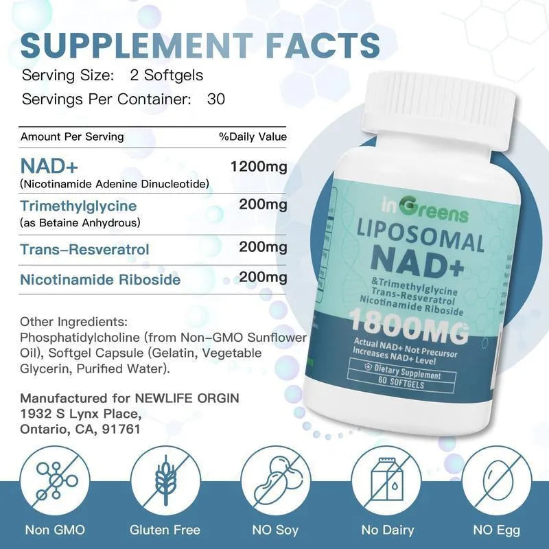 Bottle of Nicotinamide Mononucleotide capsules available in 60 or 120 piece counts with 24 month shelf life