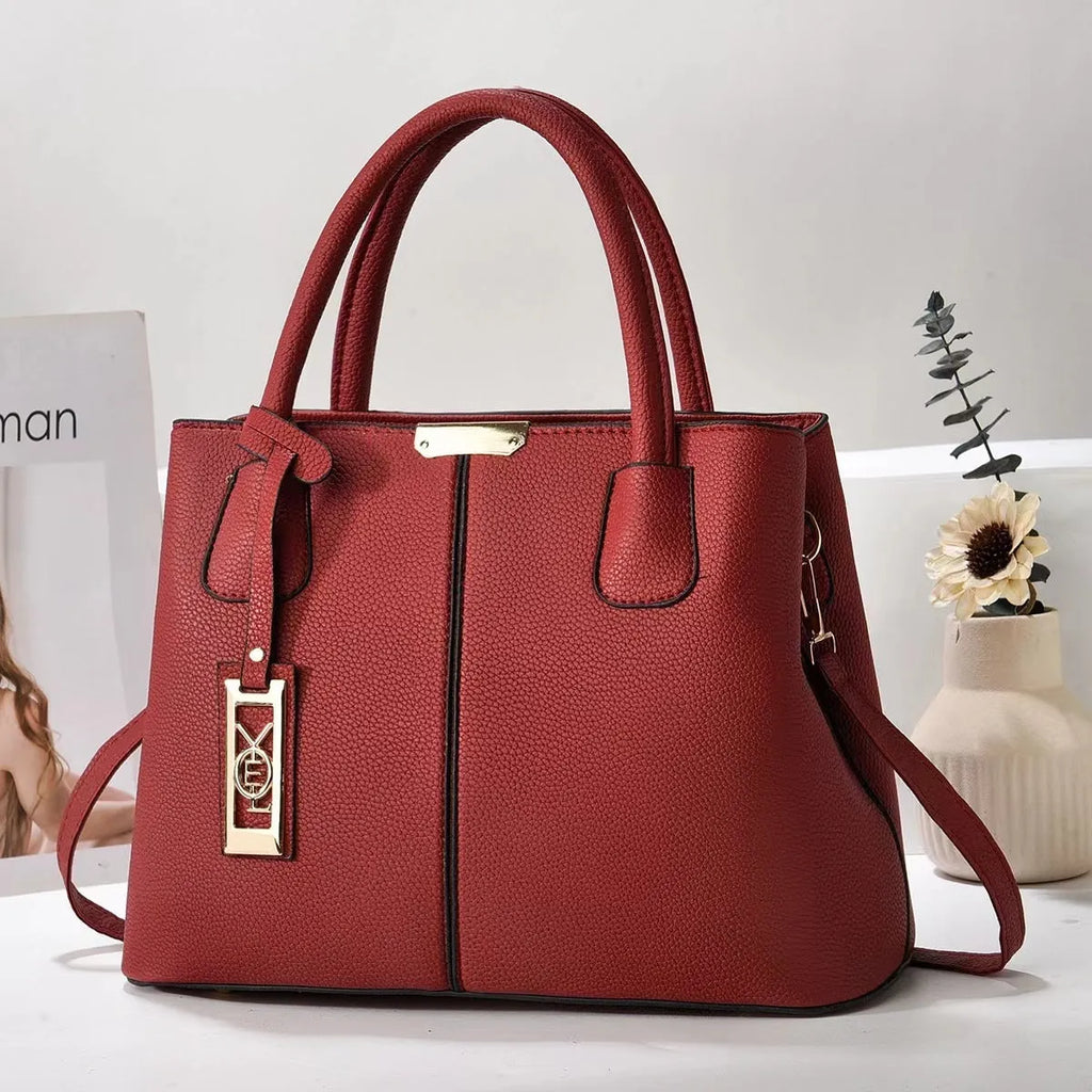 Women's large capacity soft PU shoulder bag in horizontal square design with leather strap