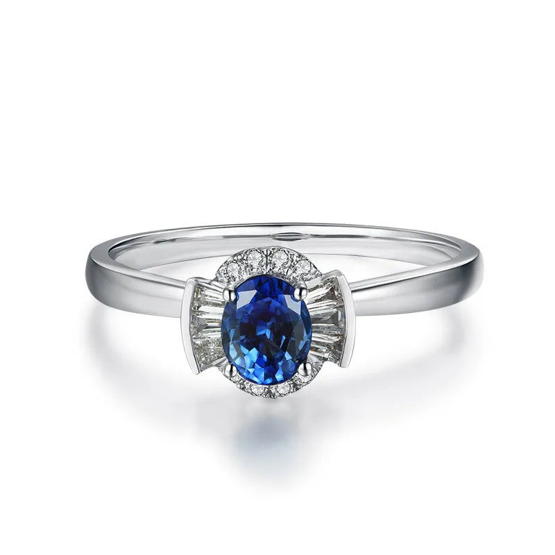 18k white gold natural sapphire and diamond ring women's simple style ring jewellery