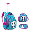 Three-piece trolley bag set for primary school students, nylon, 46cm, in cartoon cute style, including trolley bag, backpack and hand bag