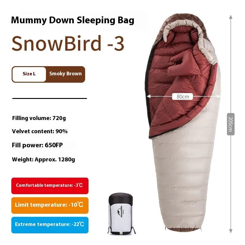 Goose down mummy sleeping bag for adults with storage bag