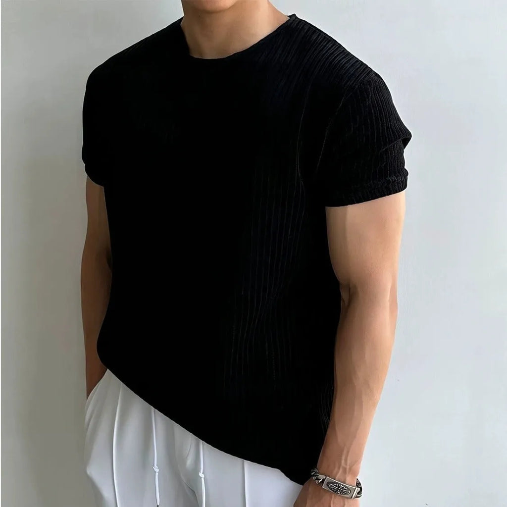 Men's breathable short-sleeve round neck T-shirt in apricot, loose fit polyester fabric