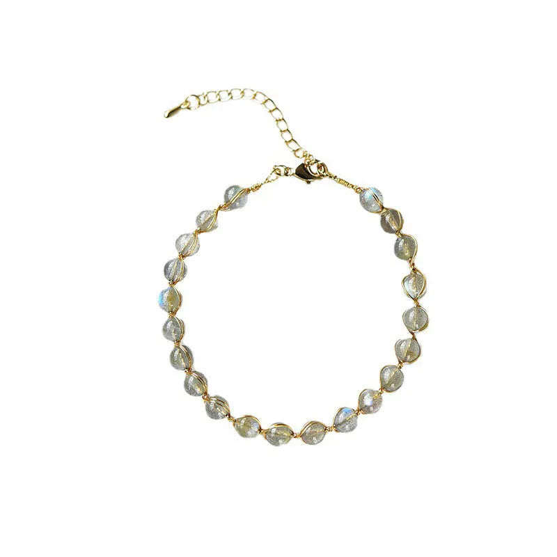 Women's bracelet with 6mm natural moonstone crystals and 14K gold-plated metal elements