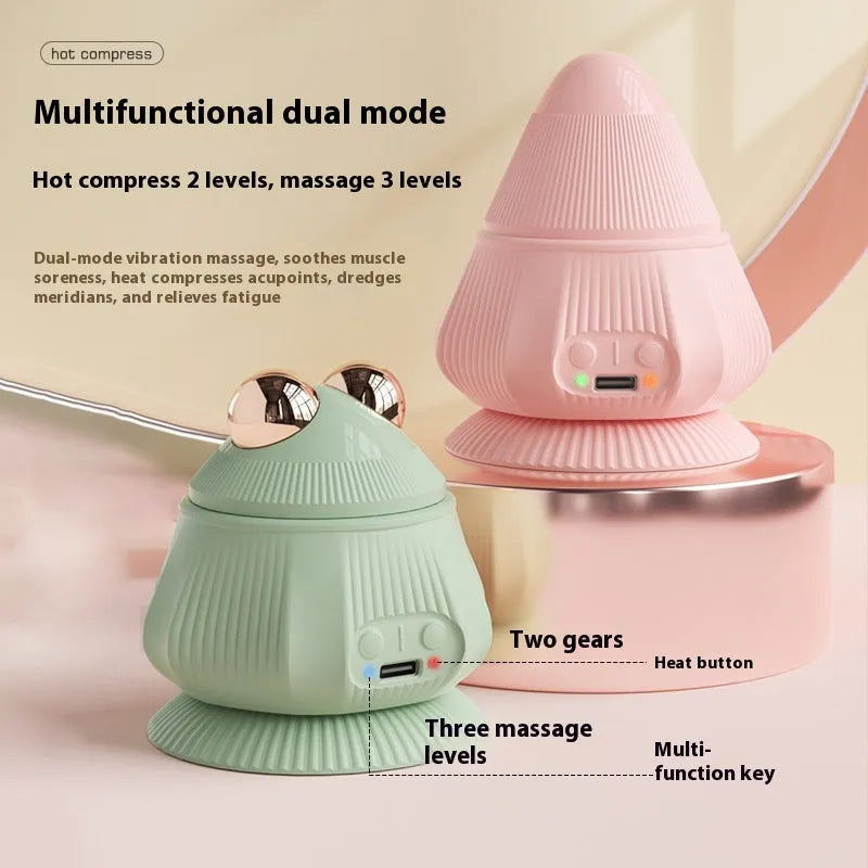 Rechargeable pink silicone multi-head neck massager in gift box with hot compress function