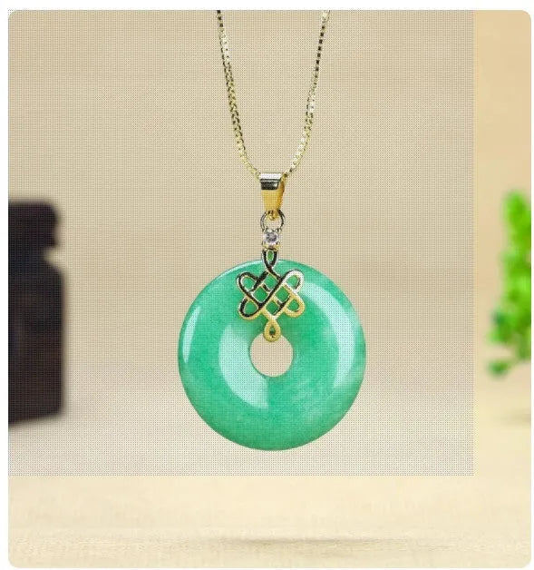 Dry green jade coin buckle pendant, 25mm, Chinese style, isolated on white background