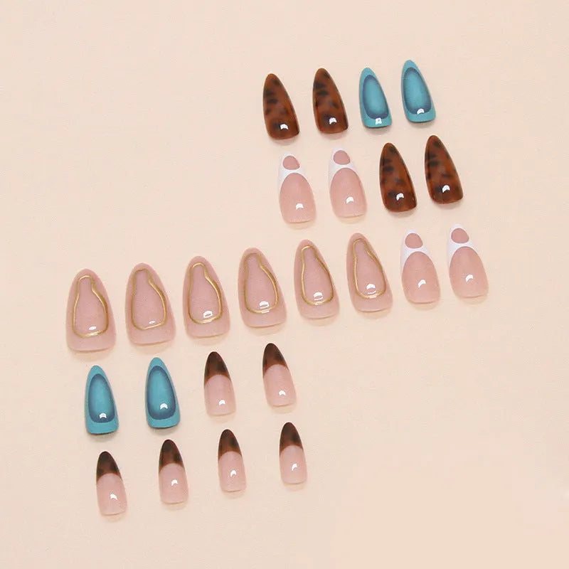 Wear Armor blue and green leopard print detachable press on fake nails set for ladies