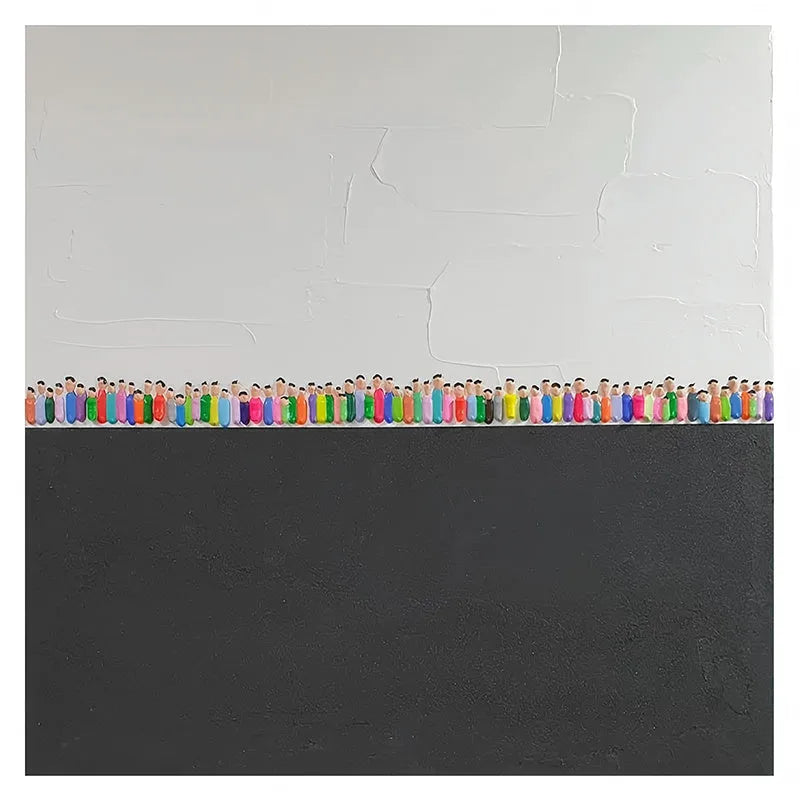 Hand painted modern abstract oil painting on canvas with textured character design in square format for living room wall art