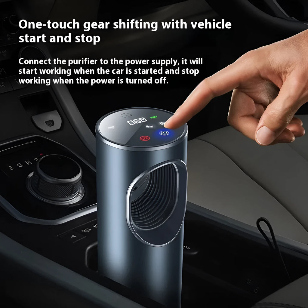 Smart car air purifier in black with formaldehyde removal and USB power supply
