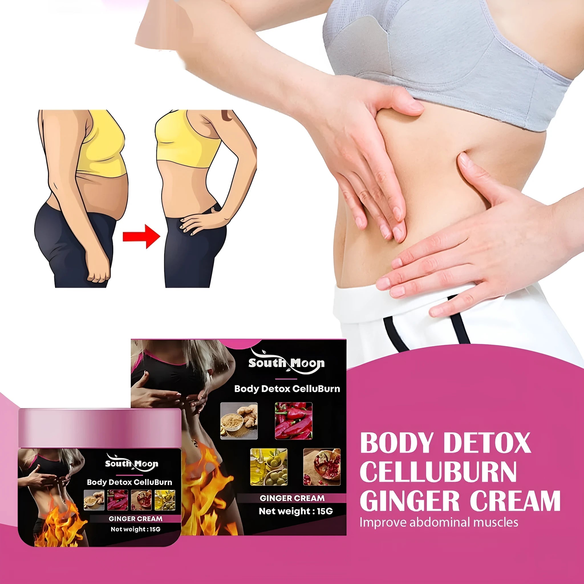 15g container of ginger body thigh slimming tightening cream for weight loss