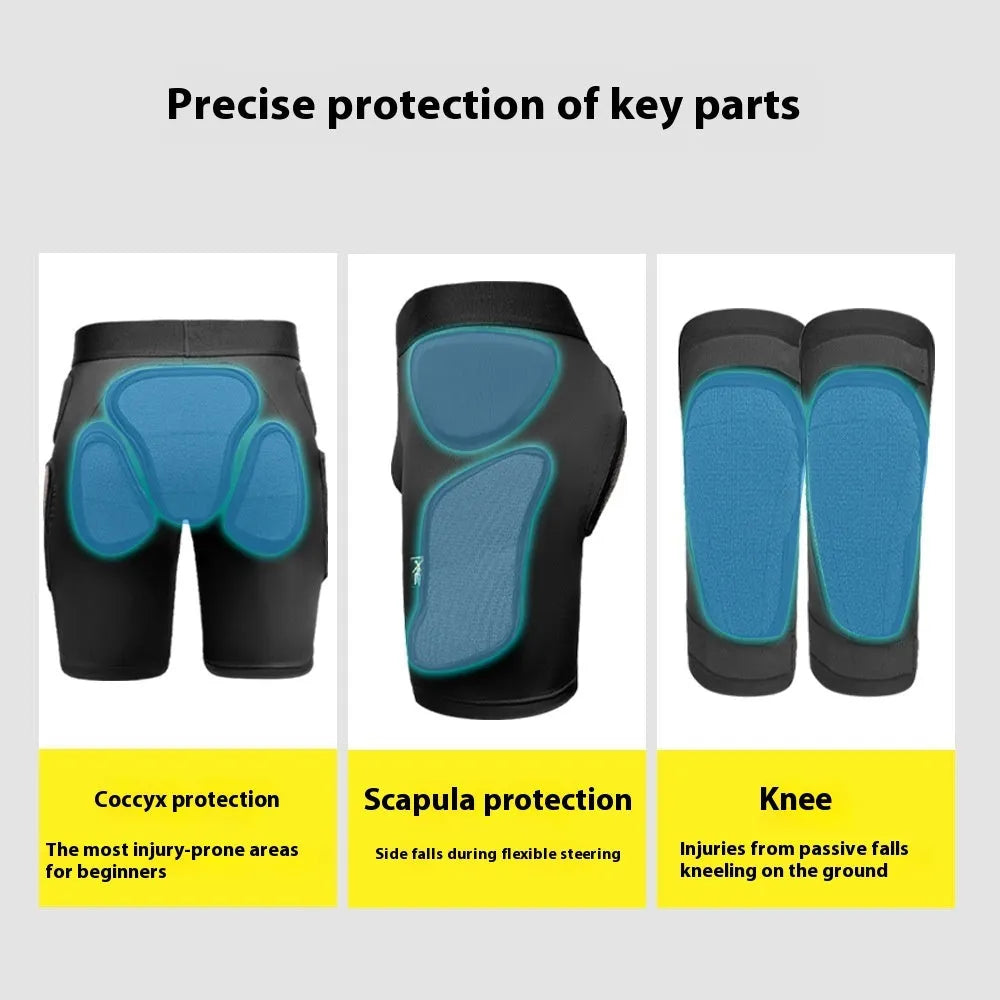 X-ray diffraction ski protective gear showing hip pads and knee pads for multiple sports protection