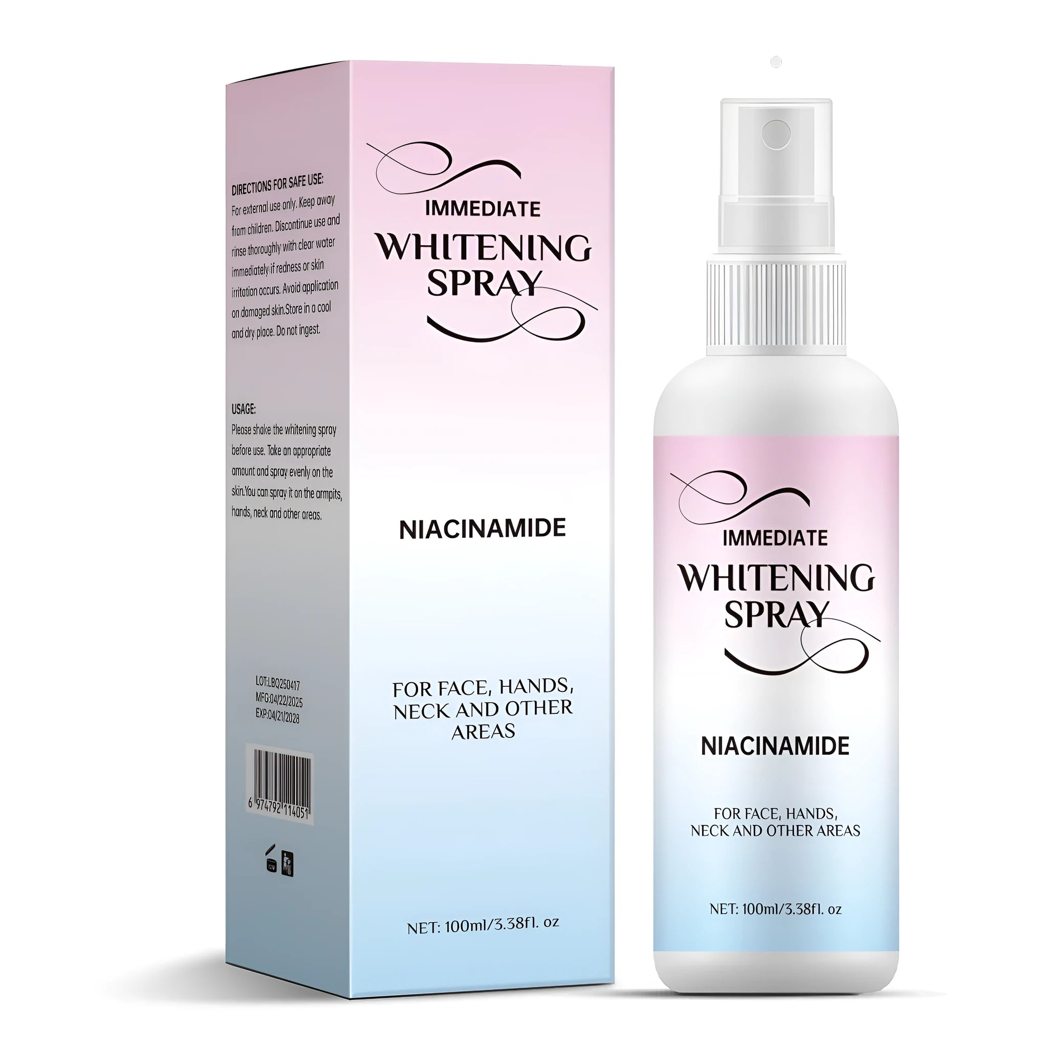 100ml whitening sweat-proof spray bottle for skin brightening and sun care