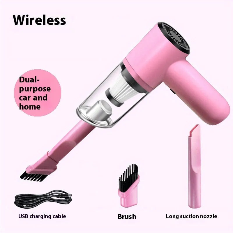 Pink wireless handheld car vacuum with USB rechargeable 1500 mAh battery for home and car indoor cleaning