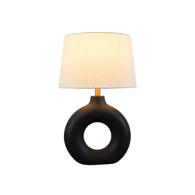 Japanese style ceramic pottery table lamp with button switch in white or black colour options