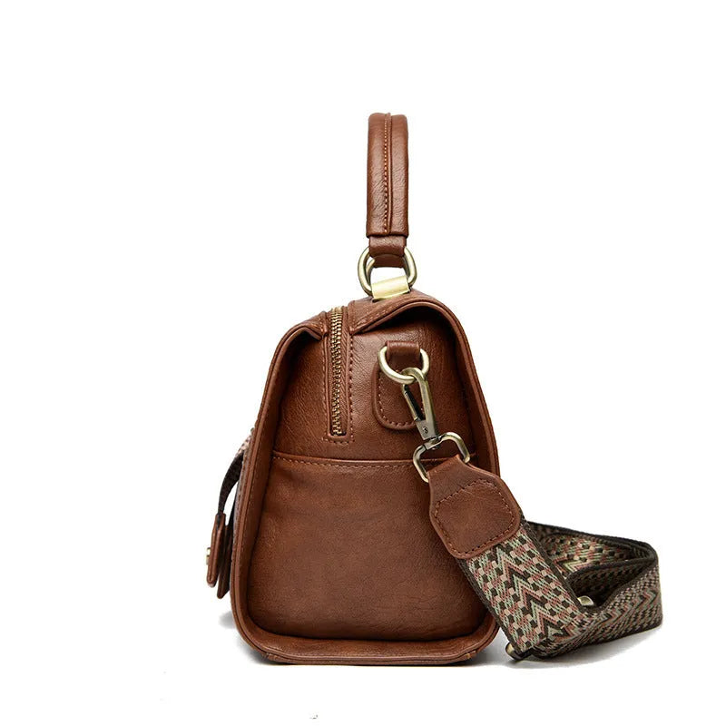 Soft grey PU women's crossbody bag with a horizontal square shape and sandwich pocket.