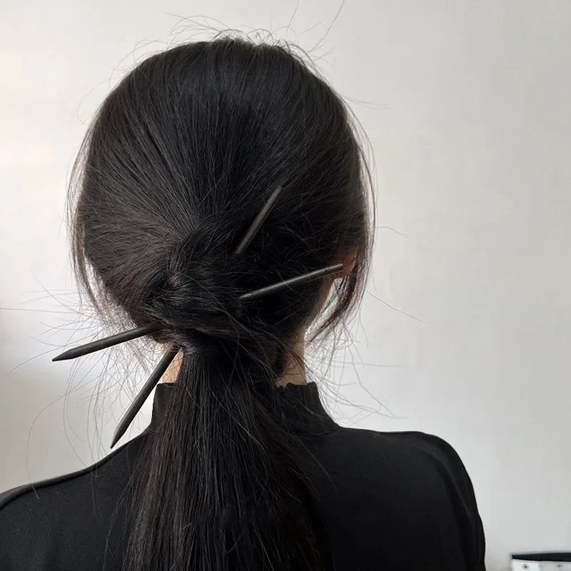 Chinese style ebony hairpin with electroplated alloy and floral ancient design