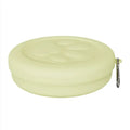 Collapsible silicone dog bowl with snap-on lid in pink and green colour options showing L and S sizes
