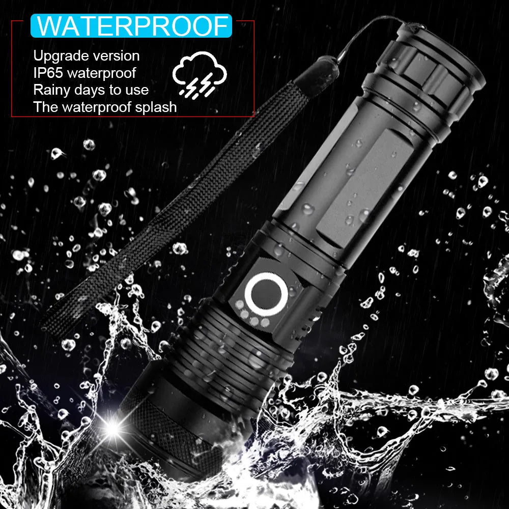 USB charging Zoom P50 flashlight with XHP50 bulb, telescopic zoom, aluminium shell, waterproof, drop-resistant, five light modes