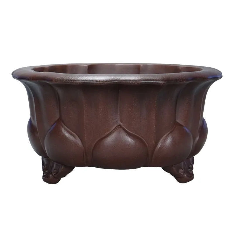 Large square antique purple sand succulent bonsai pot with petal basin design