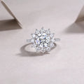 Sunflower wedding ring set with 3-carat moissanite centre stone in platinum-plated S925 silver band, gift box and GRA certificate