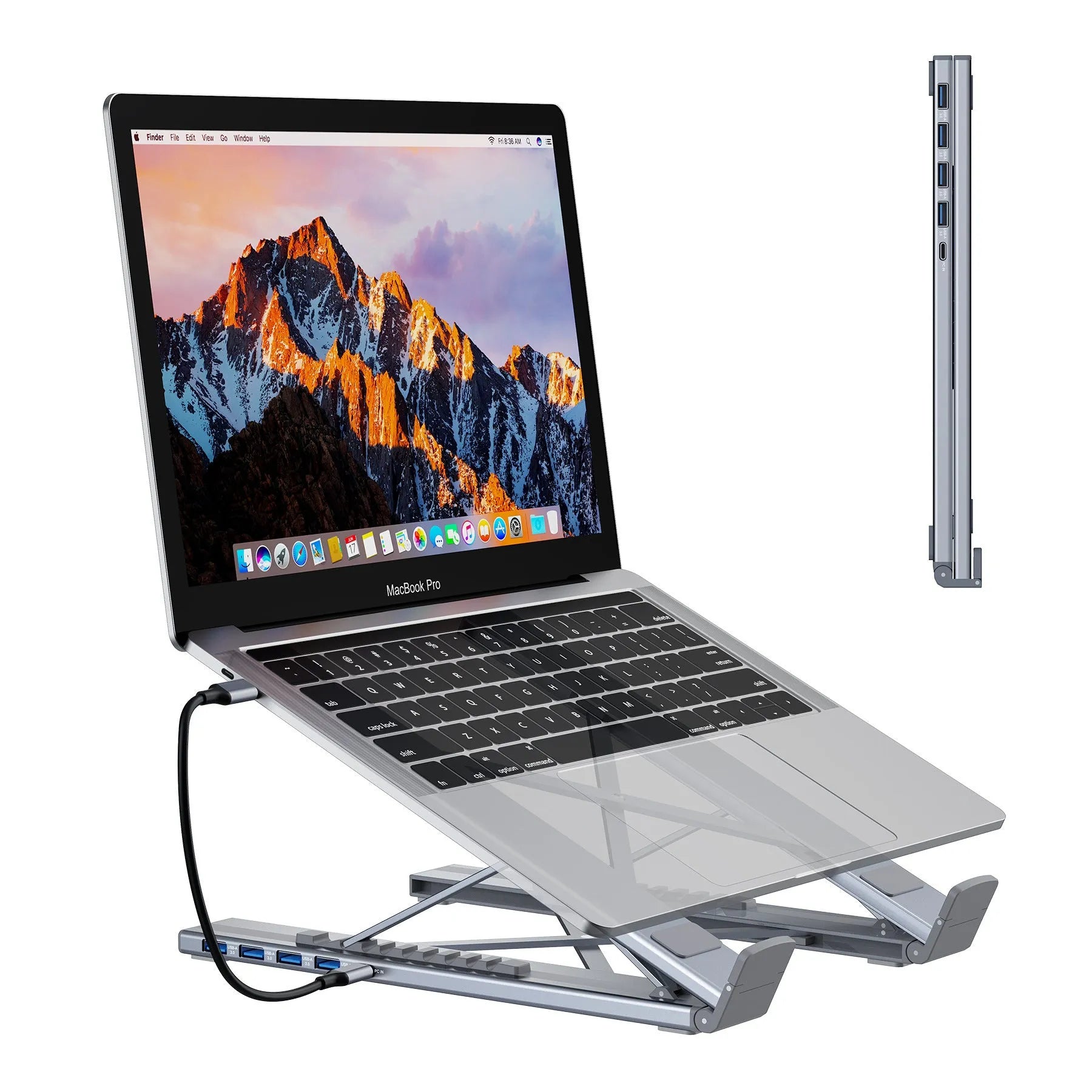 Aluminium alloy folding docking station laptop stand with multi-interface HDMI hub