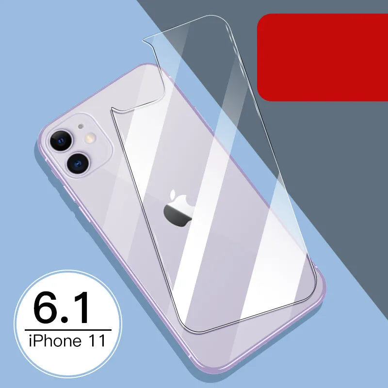 Apple iPhone tempered glass screen protector set showing front and rear film with true 10D explosion-proof construction