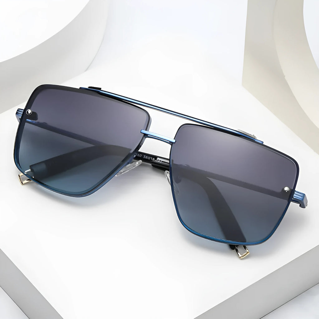 Twin-beam metal sunglasses for men with UV400 full frame in black and gold colour option