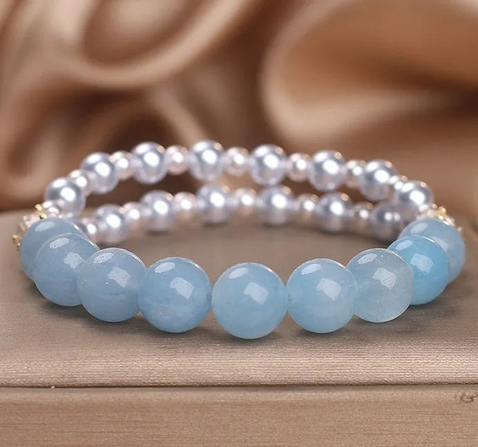 Sky blue aquamarine crystal bracelet on display, national style design