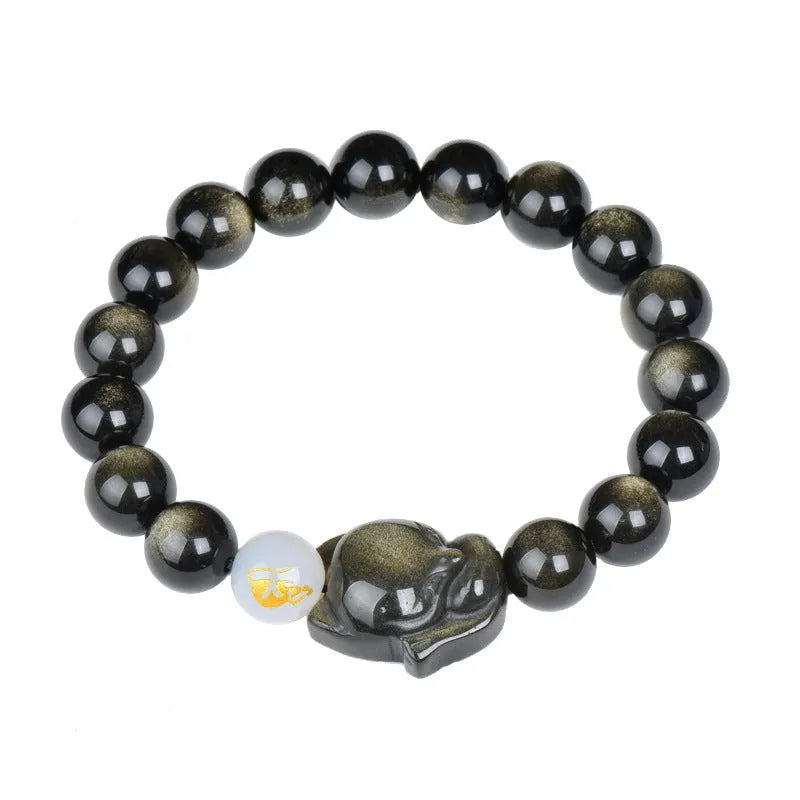 Natural obsidian zodiac guardian bracelet with 10mm beads in three style options