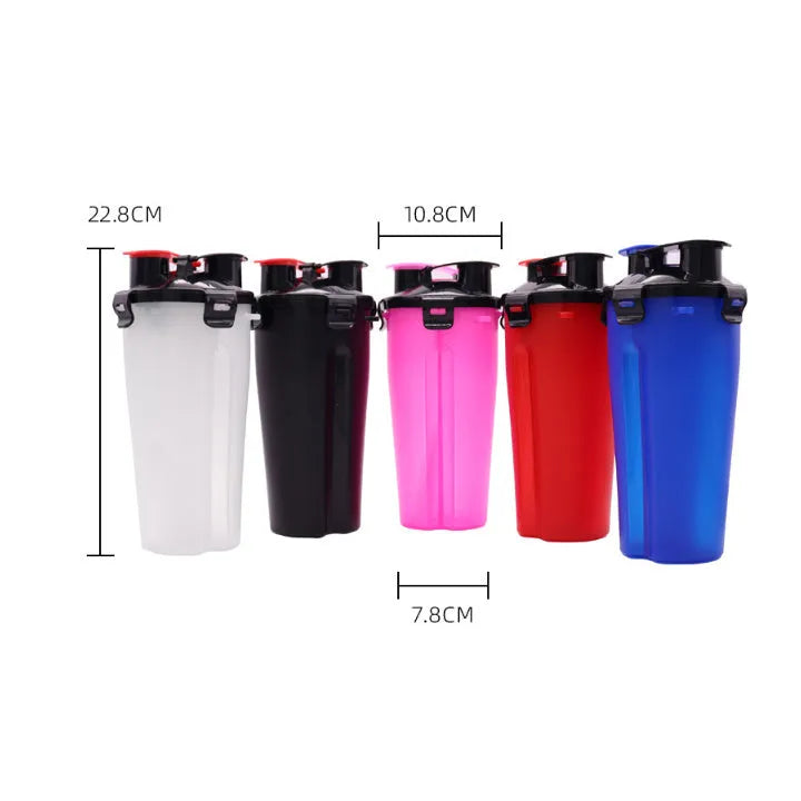 White portable pet water and food cup showing water and food compartments