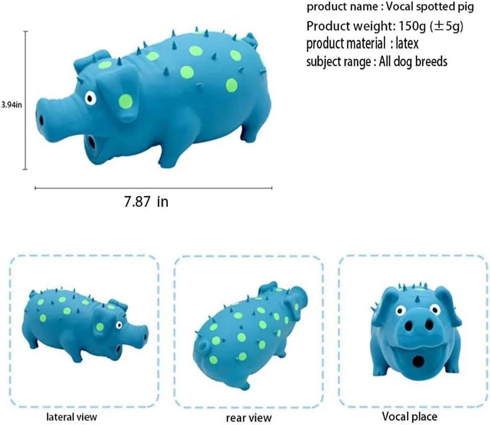 Pig-shaped latex dog chew toy with squeaker in assorted colours for aggressive chewers