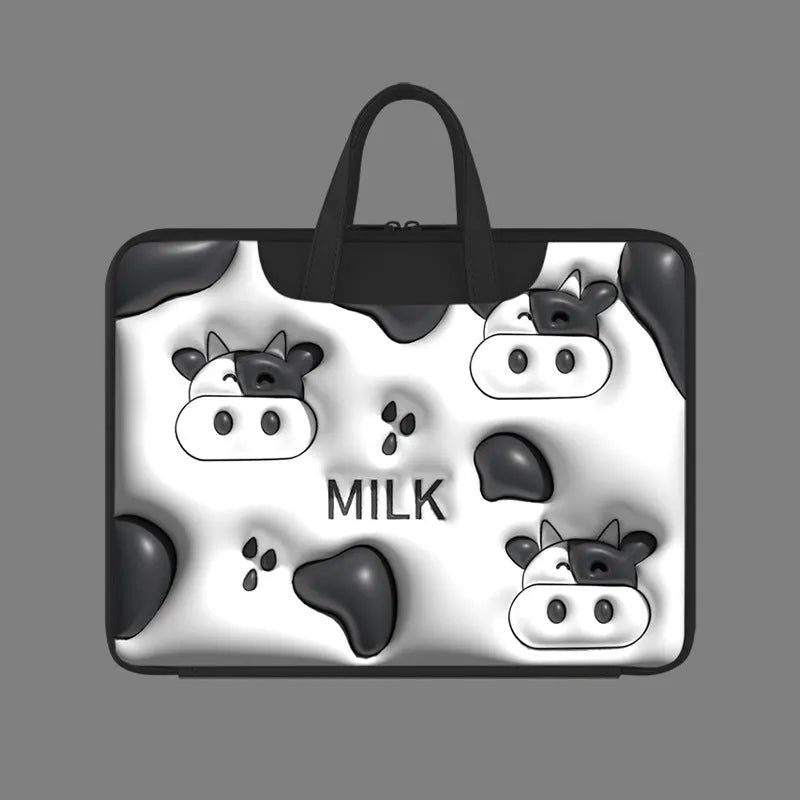 Inflatable PU leather laptop bag with luggage hanger loop in a cute panda design