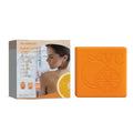 100g white vitamin C whitening soap bar with kojic acid and botanical extracts on a plain background.