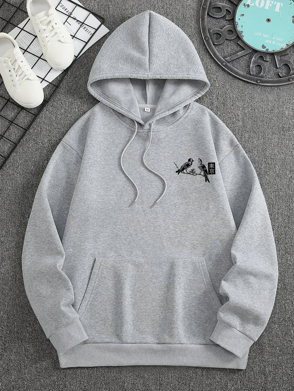 Men's casual French hoodie in apricot, loose fit polyester, front view