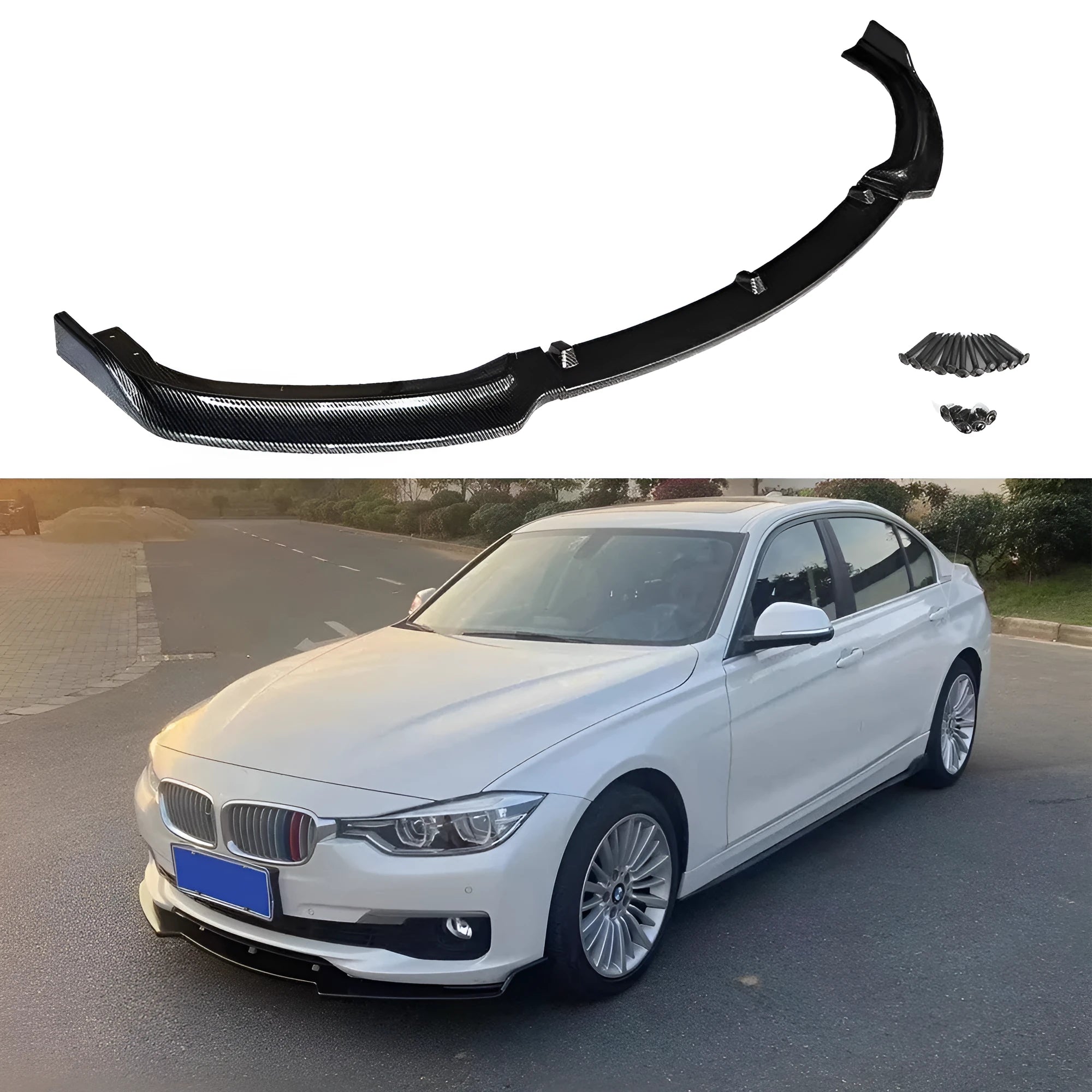 Bright black PP front bumper lip spoiler for BMW 3 Series F30 and F35 models