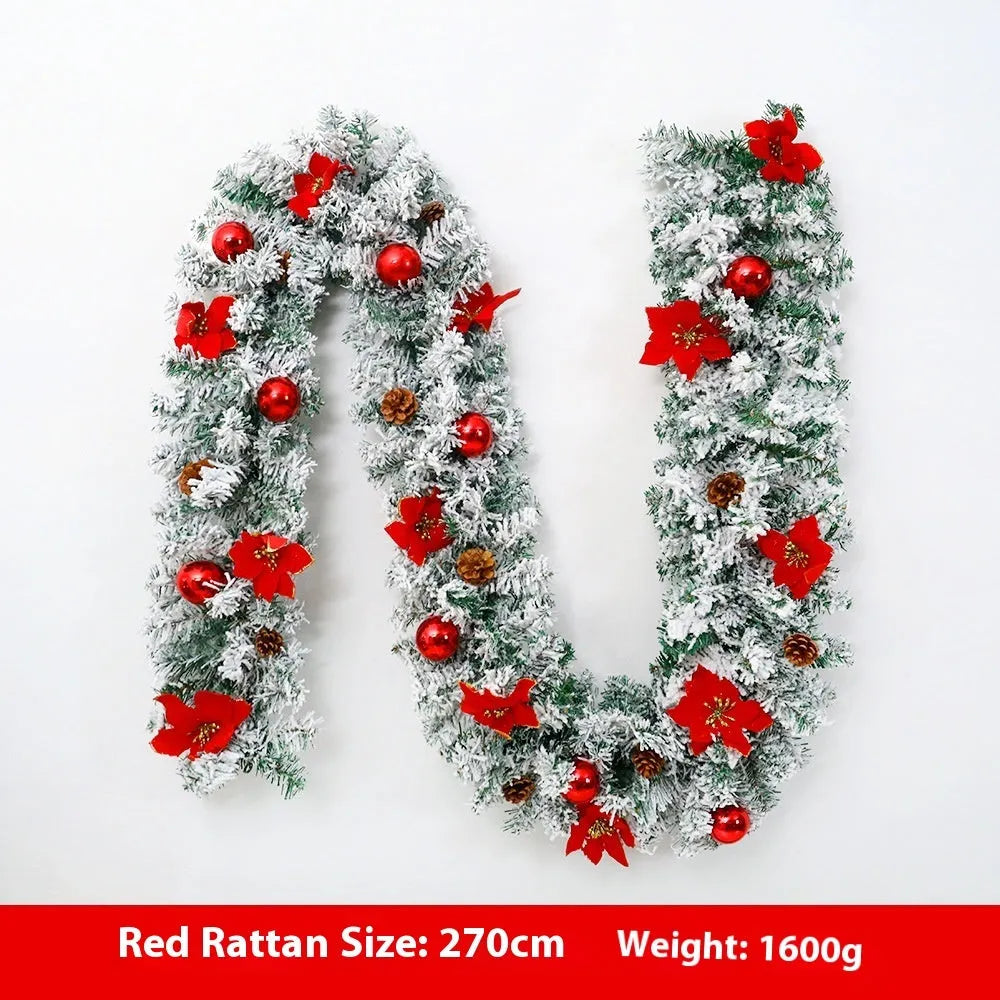American-style flocked rattan Christmas garland in a twisted PVC vine design