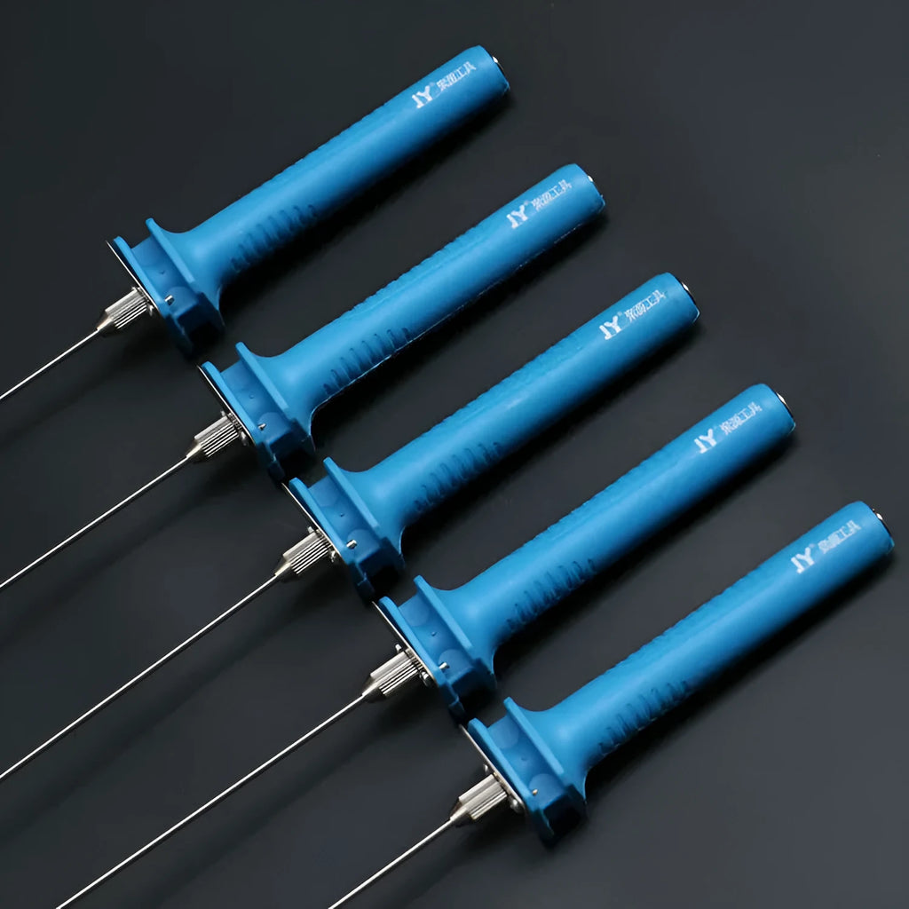 Blue plastic-handled electric heating cutter pen with adapter for cutting foam and pearl cotton.