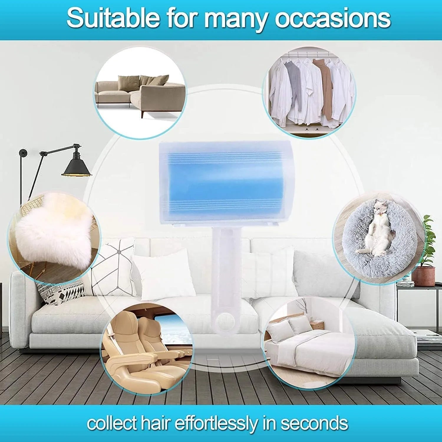 Reusable washable lint roller with protective cover for pet hair removal