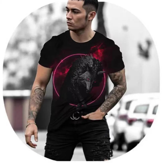 Retro 3D animal print men's short-sleeved T-shirt in bird eye cloth fabric