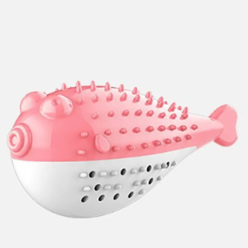Blue silicone fish-shaped chew and grab toy for cats on a white background.