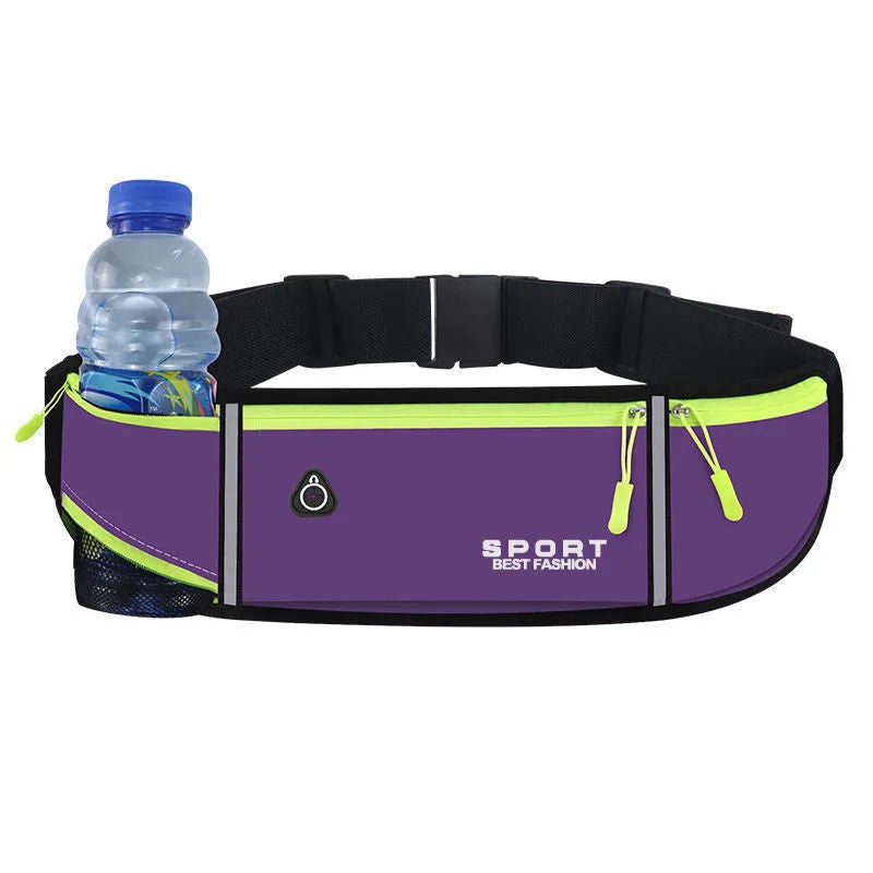 Waterproof running belt in fluorescent green with anti-theft zipper and adjustable waist strap