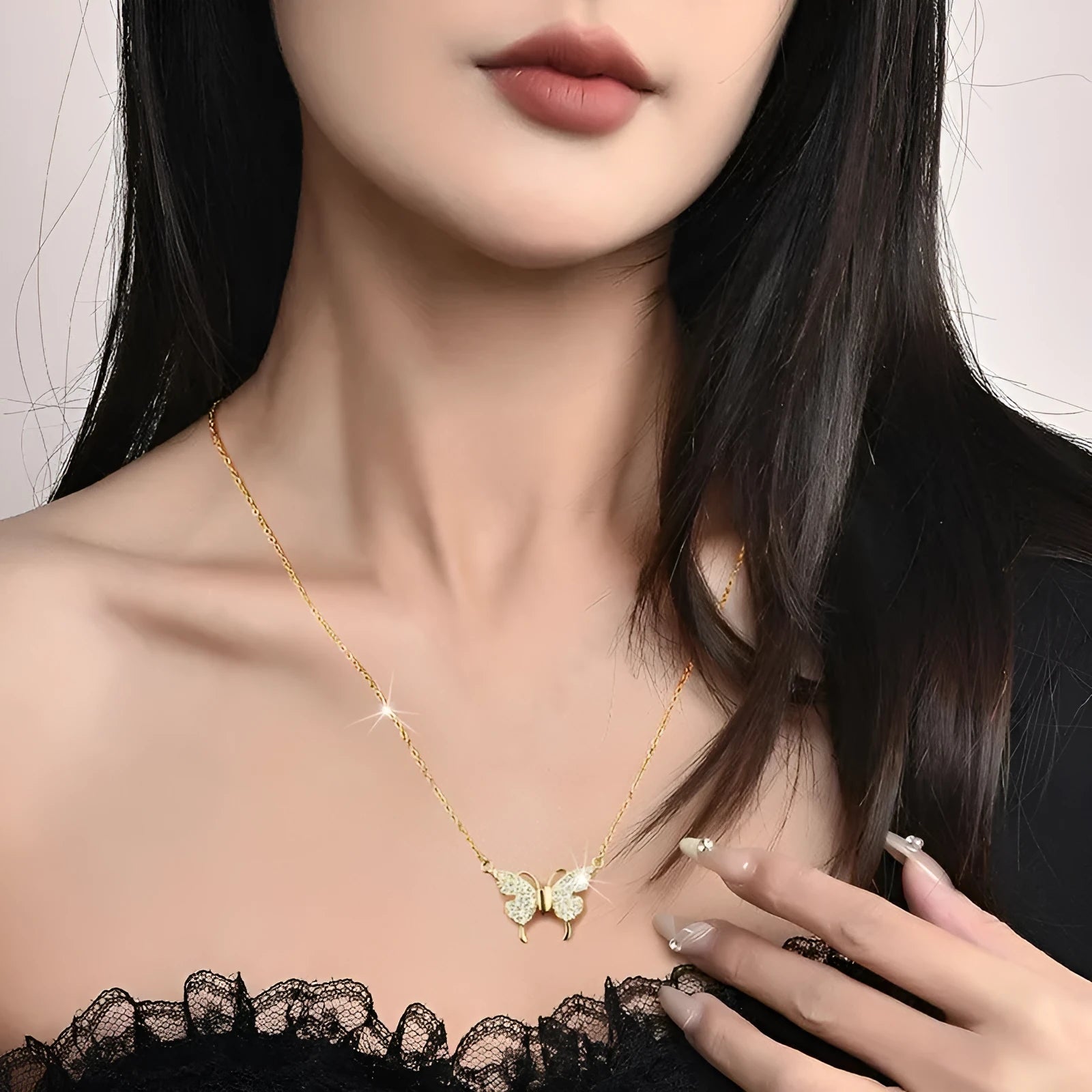Women's magnetic butterfly clavicle chain necklace in twisted titanium steel design