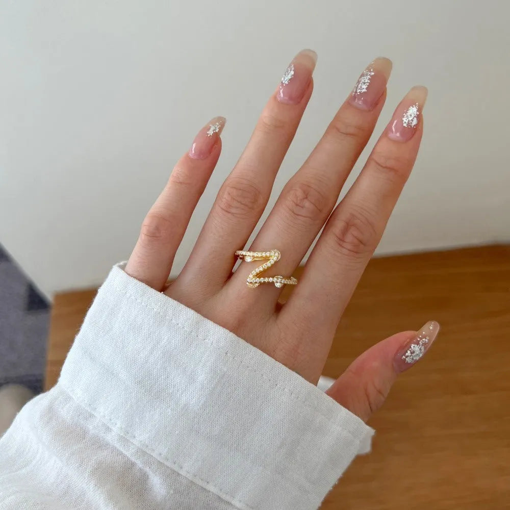 S925 sterling silver ring with refined zircon design, heart-shaped and geometric styles, electroplated platinum white diamond finish