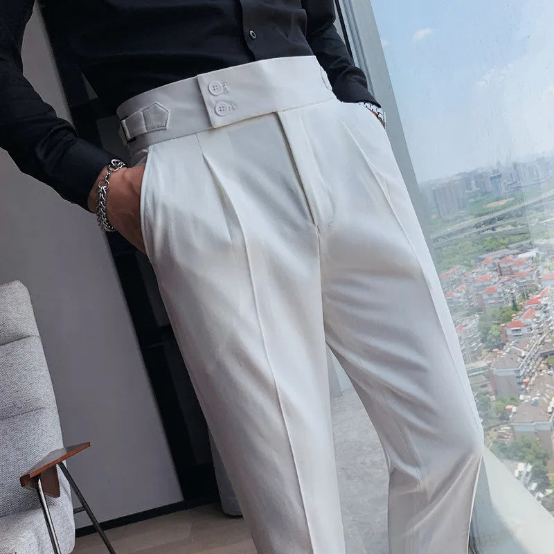 Straight-leg casual trousers in polyester fabric available in multiple solid colours with Asian sizing