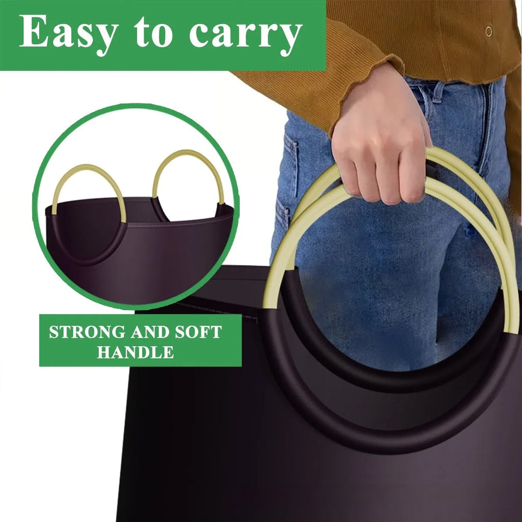 Round portable plastic trash can with dimensions 38cm diameter by 72cm height
